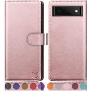 SUANPOT for Google Pixel 6 5G with RFID Blocking Wallet case Credit Card Holder,Flip Book PU Leather Phone case Shockproof Cover Cellphone Women Men for Google Pixel6 case Wallet (Rose Gold)