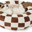 LE SURE Donut Cat Beds for Indoor Cats - Gift for Pets with Washable Cover, Cute Modern Puppy Beds with Jacquard Shaggy Plush & Anti Slip Bottom, 20 Inch, Brown