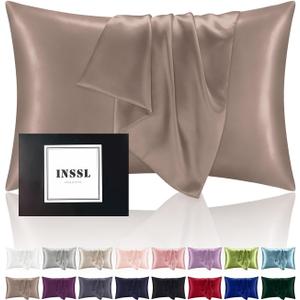 INSSL Mulberry Silk Pillowcase for Hair and Skin Health,Natural Silk Pillow Cover with Hidden Zipper Both Side Silk1 pcs (Light Coffee, Standard 20"x26")