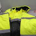 Safety jacket for men,Reflective high Visibility Hooded jacket,Hi-Vis Bomber Jacket with Pockets and Zipper,Waterproof,Black Bottom,ANSI/ISEA 107-2020 Type R Class 3,Lime