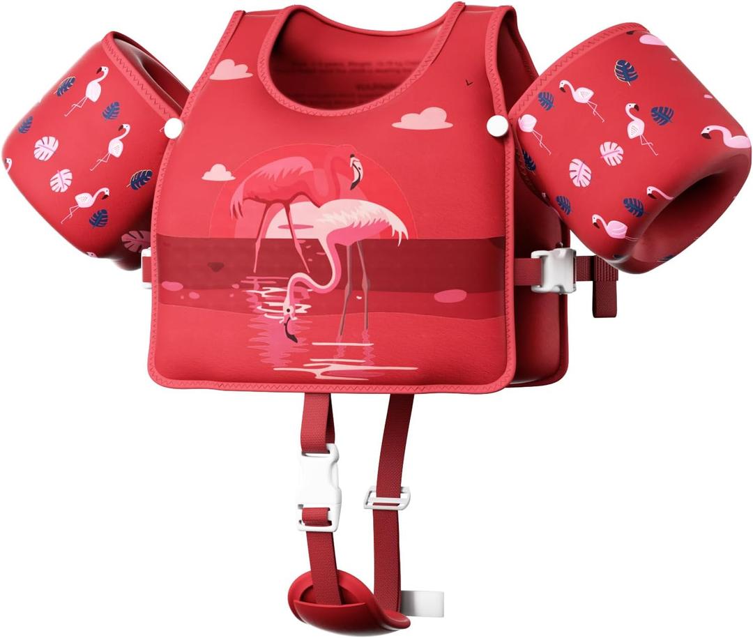 Toddler Swim Vest, Toddler Floaties Fit 20-66LBS, Swim Vest for Toddlers Learning to Swim, Puddle Kids Jumper with Adjustable Strap, Swim Jacket Arm Floaties for Baby Boys Girls 1-7 Years Old (red)