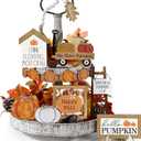 18 Pcs Fall Thanksgiving Tiered Tray Decor Set Pumpkin Wood Sign Hello Fall Rustic Farmhouse Tray Decoration Tabletop Sign for Autumn Home Kitchen Festival (Classic Pumpkin)