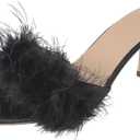 Women Sexy Slipper Cute Fuzzy Heels Furry Kitten Heels for Lingerie Wedding Birthday (8, Black)