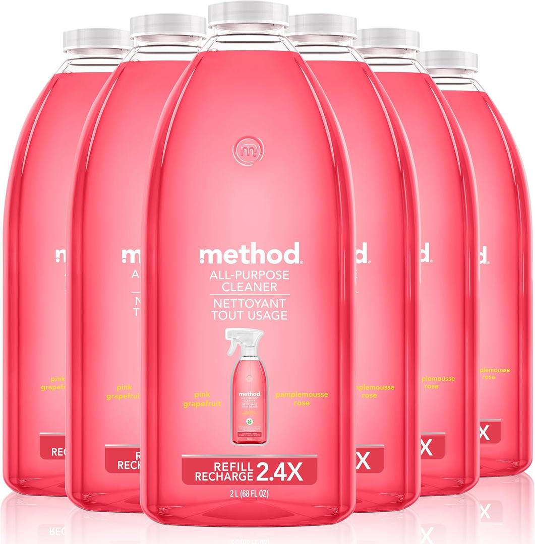 Method All-Purpose Cleaner Refill, Pink Grapefruit, Perfect for Most Counters, Tiles, Stone, and More, 68 Fl Oz bottles, (Pack of 6)
