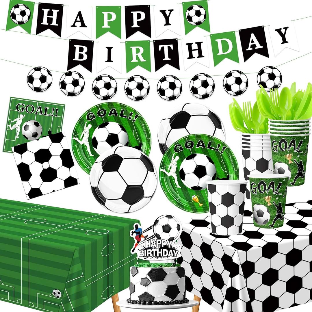 187 PCS World Cup 2026 Soccer Party Decorations Kit, Football Birthday Party Supplies - Includes 300g Heavy Duty Plates, Napkins, Cups, Banner, Tablecloth for Sports Theme Party, Serves 20