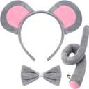 Breezy Valley Mouse Ears Headband Tail, Halloween Costumes for Women Adult - Grey Mouse Ears Costume Headband Bowtie Tail, Halloween Mice Rat Cute Animal Costumes Women Men Adult Party Accessories set
