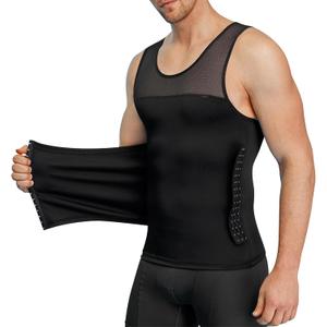 Men Body Shaper Slimming Vest Tight Tank Top Compression Shirt Tummy Control Underwear Moobs Binder (Large, Black)