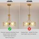 Gold Glass Drum Chandelier, 4-Light Modern Hammered Ripple Glass Chandelier, 16.9"W × 67.5"H