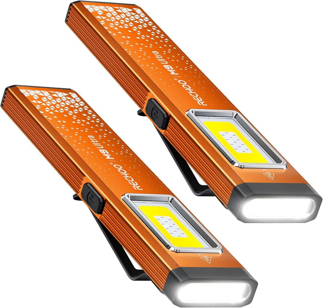 RECHOO Rechargeable Flashlights High Lumens 2Pack, Magnetic EDC Flashlight with Clip, 8 Modes Powerful Pocket LED Flashlight, Waterproof Portable Flat Flashlights for Home Camping Emergency (Orange)