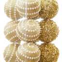 ChrisWish Gold Christmas Ball Ornaments, Christmas Ball Decorations Shatterproof Plastic Hanging Pearl Balls for Holiday Party(70mm/ 2.76", 12ct)