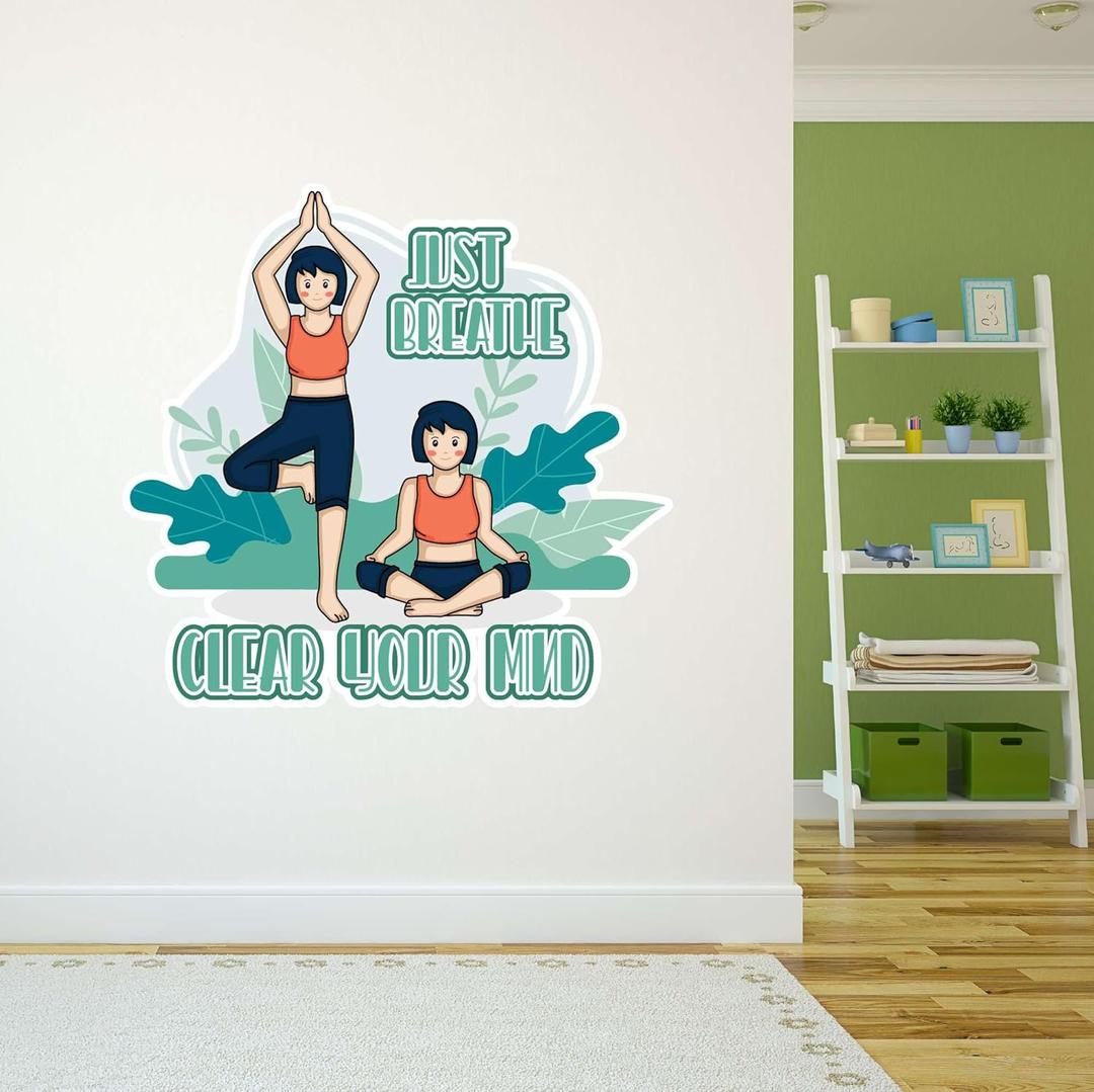 Wall Decal Just Breathe Clear Your Mind Active Health Wall Sticker Just Breathe Clear Your Mind Removable - Size: 30 in(W) x 30 in(H) (Multi)