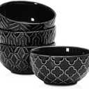 Sureasy Small Bowls 4 OZ, 3.5 Inch Dipping Bowls, Ceramic Embossed Mini Bowl for Side Dishes, Sauces, Appetizer, Housewarming, Set of 4, Black
