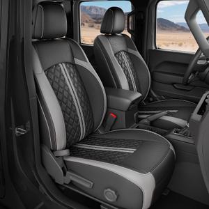 For Jeep Wrangler Seat Covers JL 4 DR Without Rear Cup Holder 2018 2019 2020 2021 2022 2023 2024 2025 2026, Custom Fit Car Seat Covers Full Set,Waterproof Leather Seat Protector,BlackGrey