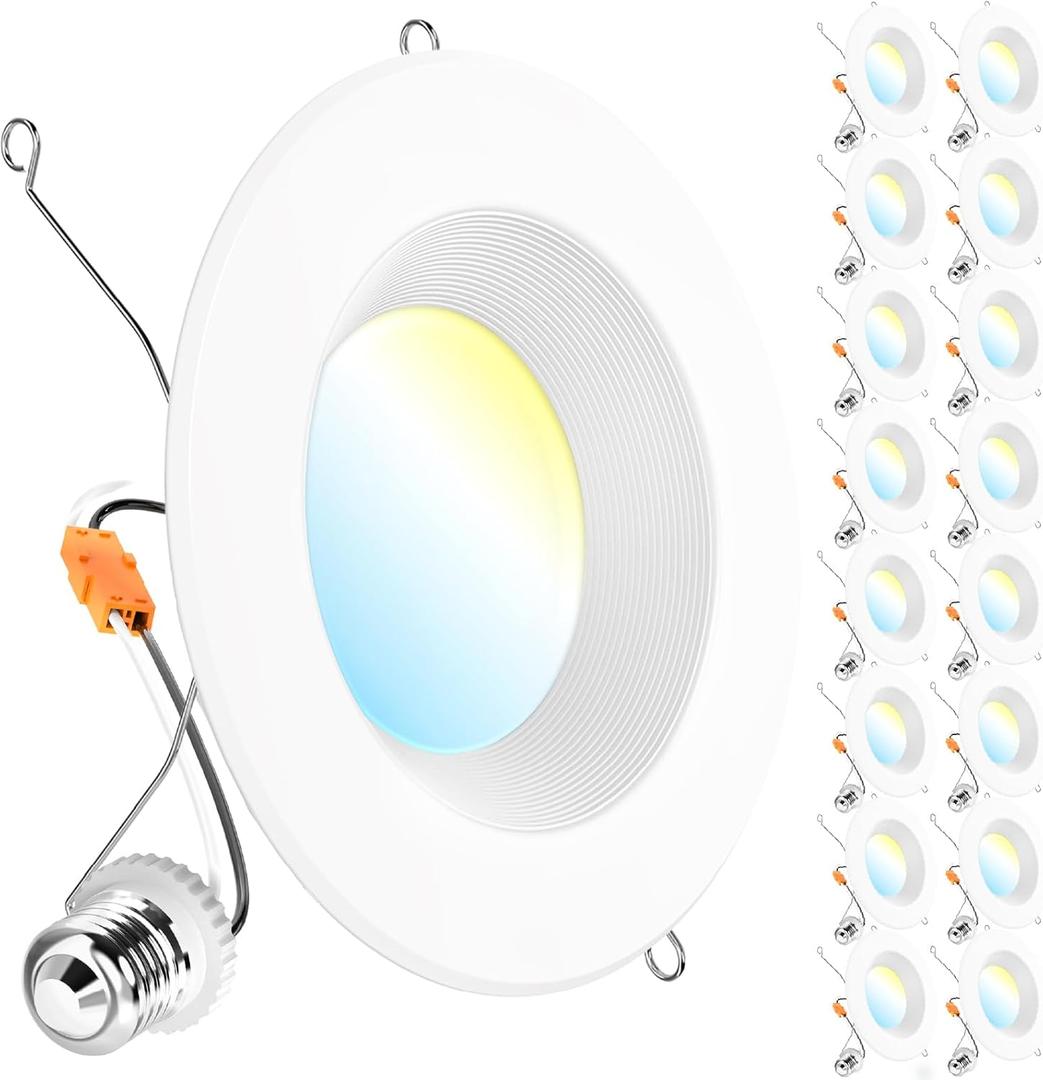 Sunco Lighting 16 Pack Retrofit LED Recessed Lighting 6 Inch, Selectable 2700K/3000K/3500K/4000K/5000K, Dimmable Can Lights, Baffle Trim, 13W=75W, 965 LM, Damp Rated - Energy Star