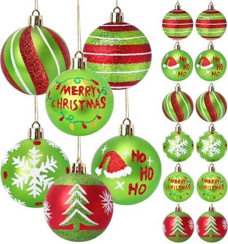 Winpion 12 Pcs Christmas Ornaments for Tree,2.4 Inch Red Green Glittering Christmas Tree Ornaments,Ball Ornament Hanging Bulbs Pendants for Xmas Holiday Decorations