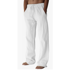 PIDOGYM Mens Cotton Linen Pants, Summer Beach Pants Casual Loose Fit with Elastic Waist Drawstring L