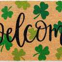 Whaline St. Patrick's Day Natural Coir Door Mat Gradient Green Shamrock Pattern Welcome Mat Non-Slip Lucky Clover Entrance Door Rugs for Irish Indoor Outdoor Home Bathroom Decor, 16.5 x 29 Inch