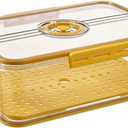 CottonColors Fridge Organizer, Food Storage Containers With Lids for Timer & Drain Board Stackable Refrigerator Organizers and StorageTall, Large, 4.5 L (Yellow 1 pack)