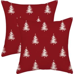 AGAYNA Christmas Pillow Covers 20x20 Christmas Tree Red White Decor Throw Pillows Case for Couch Winter Xmas Indoor Outdoor Decorative Cushion Cases for Sofa Bed Decorations Set of 2