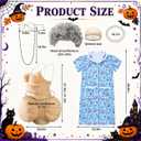 7 Pcs Halloween Fat Old Lady Costume Set, Grandma Dress Fat Suits (Blue, XXL)