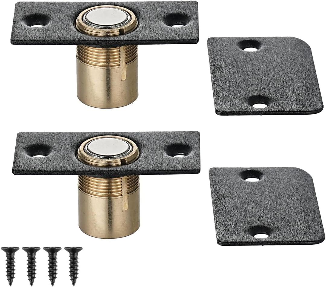 JQK Closet Magnetic Door Ball Catch Hardware, 430 Stainless Steel Catch Adjustable with Strike Plate, Black Finish 2 Pack, HBC120-BK-P2