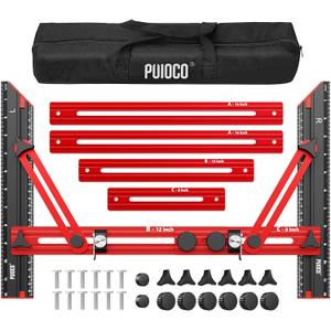 Stair Tread Template Tool, Stair Measuring Tool with Triangular Structure Brace and Edge Flip Stops, 8-72 in Solid Aluminum Alloy Stair Tread Jig for Accurately Measuring Stairs (Red) (LTC-Red Black)