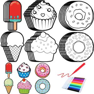 Gemscream 30 Pcs Crafts Color Your Own Magnet for Kids Sweet Treat Kit DIY Coloring Dessert Crafts DIY Coloring Magnet Ornaments for Art Party Favors