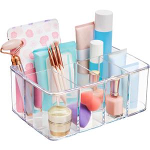 STORi 5-Compartment Clear Plastic Organizer | Rectangular Divided Makeup and Vanity Storage Bin and Office Desk Caddy | Scalloped Wall Design | Made in USA