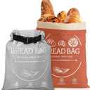 Bread Bags for Homemade, Beeswax Reusable Bread Bag for Sourdough 2-Pack, Large Linen Cotton Reusable Waxed Food Storage Bag to Keep Sourdough Fresh, Freezer-Safe (Orange&Grey)