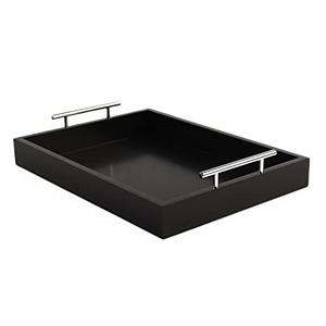 JJSQYLAN Wooden Serving Tray with Handles Rectangle Breakfast Tray for Coffee Table Decorative Ottoman Tray 16”x 12” for All Occasion's (Black)