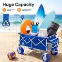Beach Wagon with Big Wheels - 400LBS Heavy Duty Foldable All Terrain Cart with 9" Balloon Wheels for Sand - Collapsible Beach Dolly with Adjustable Handle & Cooler Bag for Outdoor Use, Blue