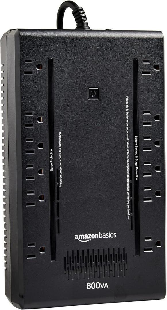 Amazon Basics UPS Battery Backup & Surge Protector 800VA/450W, 12 Outlets, Standby Uninterruptible Power Supply, for Power Outage Protection, Compact, Black