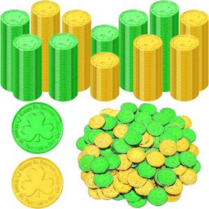 200 PCS St Patricks Day Decorations, 1.4 in Shamrock Gold Coins for St Patricks Day, Gold Green Lucky Coins Fake Coins Plastic Coins Shamrock Coins, Shamrock Decor St Patricks Day Party Decorations
