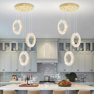 Pendant Lights Kitchen Island 3-Ring Chandelier Gold Pendant Light Crystal Light fixtures Crystal Hanging Light for Dining Room Bedroom 2700K 6000K