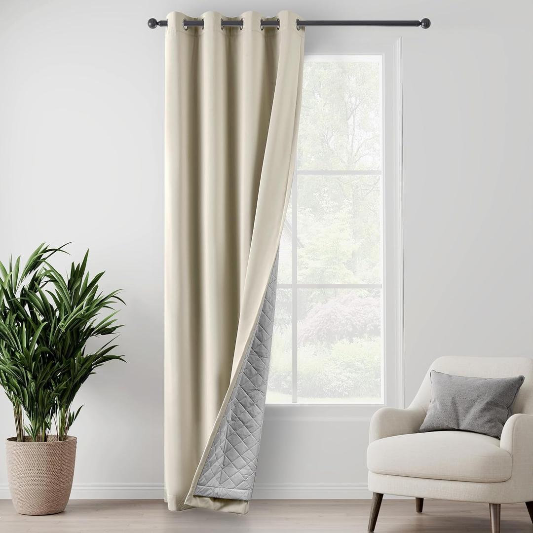 Beige 3-in-1 Layers Noise Reducing Curtains for Bedroom Light Blocking Blackout Curtains Thermal Insulation Privacy Drapes for Living Room (1 Panel, Beige, 50" x 96")