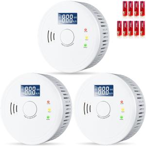  3 Pack,Smoke Detector and Carbon Monoxide Detector Combo,2 in 1 CO & Smoke Alarm, LCD Screen, LED Warning Light Indicators, Voice Alerts, Replaceable Battery, Easy to Install