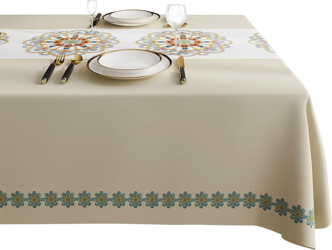Rectangle Table Cloth,100% Waterproof Tablecloth Oil Proof Spill Proof Vinyl Table Cloth, Wipe Clean Plastic Table Cover for Dining, Camping, Indoor and Outdoor 54" x 78",Flower-Beige
