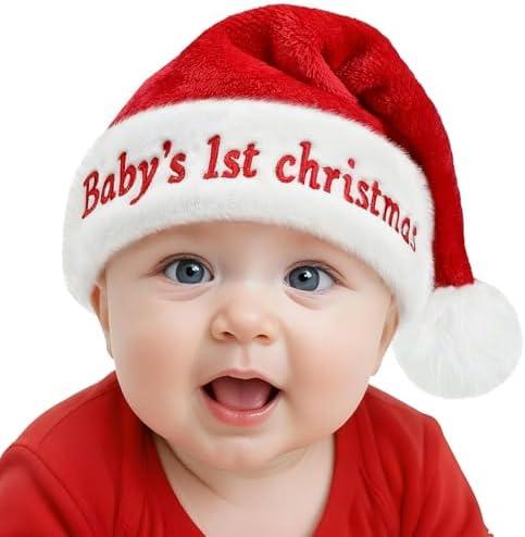 Baby's First Christmas Santa Hat, Soft Plush Red and White Christmas Hats, Cute Xmas Hat for Baby's First Holiday Season