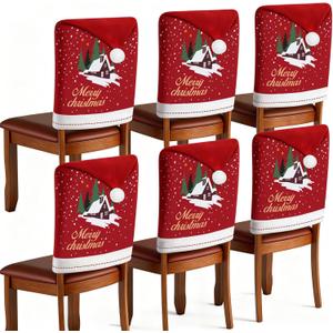 homyfort Christmas Chair Covers Set of 6 - Removable Washable Chair Back Covers for Dining Chairs, Holiday Party Decor for Families & Hosts (Red-02)