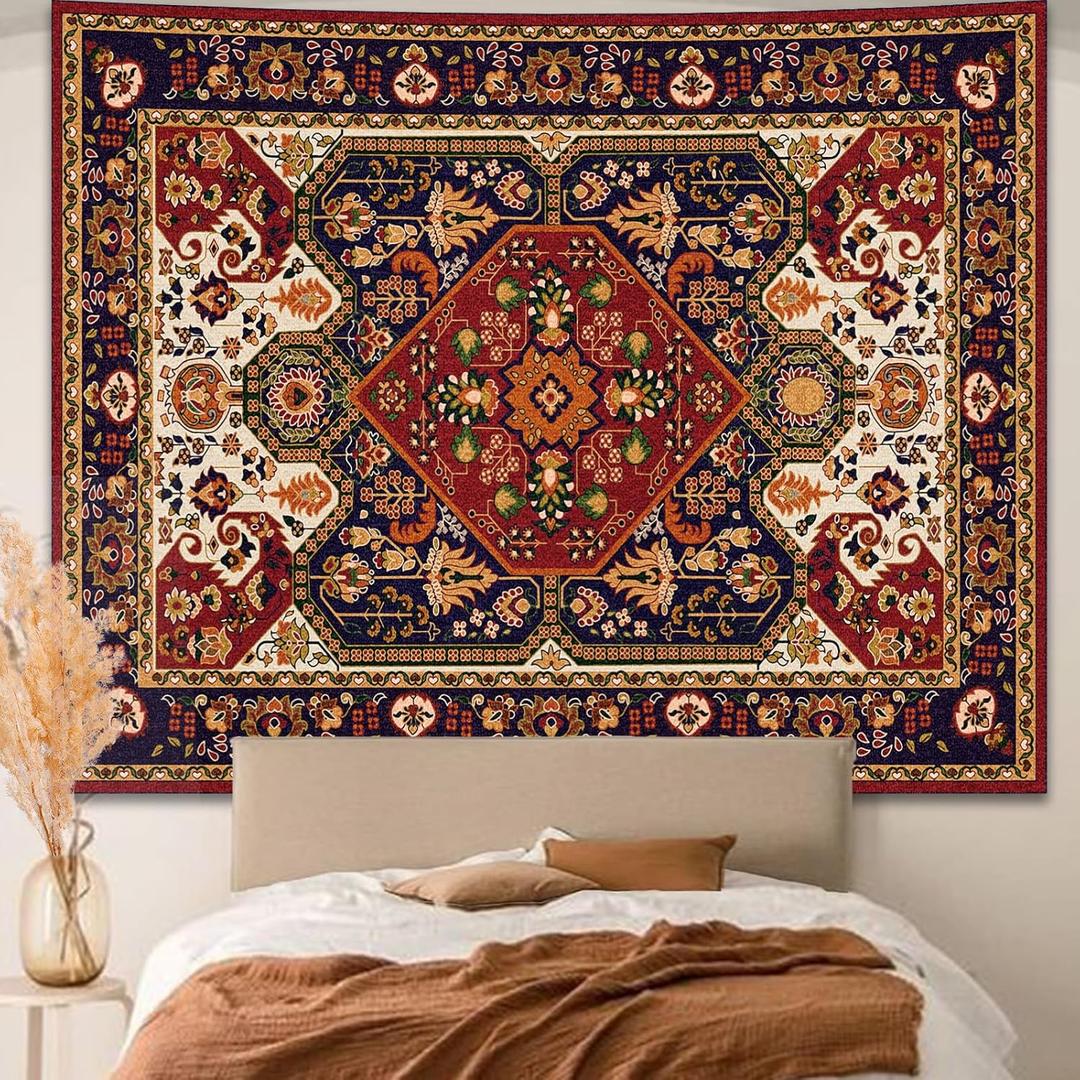 Apdidl Boho Hippie Wall Tapestry for Bedroom Aesthetic, Mandala Indian Bohemian Tapestries Art Decor, Vintage Orange Floral Cool Vertical Wall Hanging for Living Room Dorm 51" X 60"