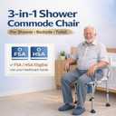 3-in-1 Bedside Commode Chair, Height Adjustable Shower Chair & Toilet Safety Frame, Waterproof Seat, Flip-Up Armrests, Non-Slip Feet, Aluminum Frame, 300 lbs Capacity