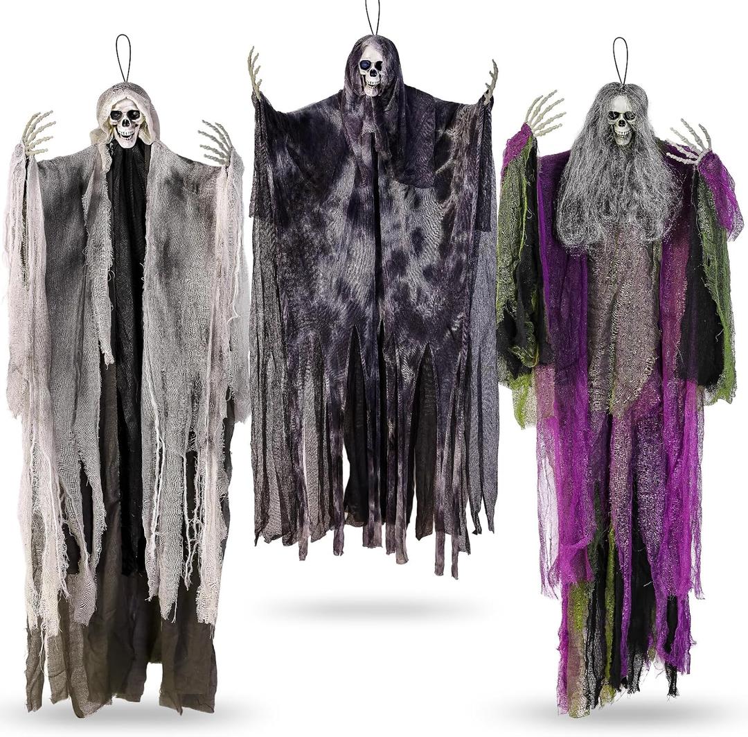 3PCS Hanging Halloween Skeleton Ghosts Decorations for Outdoor Indoor