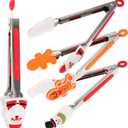 BESTonZON 4pcs Christmas Stainless Steel Food Tongs, Mini Tong Santa Snowman Gingerbread Man Style with Silicone Tips for Xmas Party