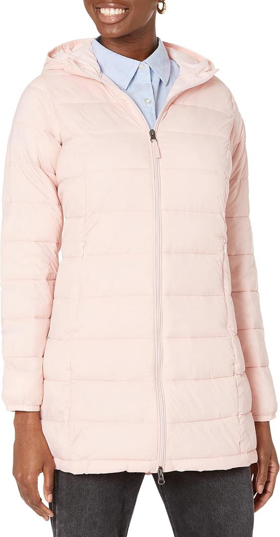 Amazon Essentials womens Lightweight Water-Resistant Packable Hooded Puffer Coat (Large, Rose)