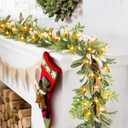 6.5FT Christmas Garland with Lights & Timer, 30 LED Pre-lit Lighted Greenery Olive Garland for Mantle, Battery Operated White Berry Garland with Snow Pinecone for Table Fireplace Door Stairs