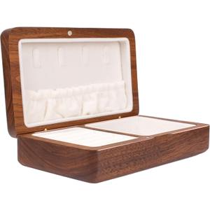 Jewelry Box Ladies Retro Travel Portable Mini Simple Solid Wood Wooden Small Jewelry Organize Storage Display Box (Walnut)
