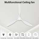 ocioc 52 inch Ceiling Fans with Lights and Remote, Dimmable Ceiling Fans with Reversible Quiet DC Motor, Flush Mount, 3CCT, White Ceiling Fan for Bedroom Living Room Indoor/Outdoor