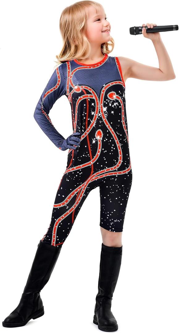 Girls Snake Costume Outfit Concert Bodysuit Music Party Halloween Cosplay Jumpsuit for Girls Kids (6-7Y-130)
