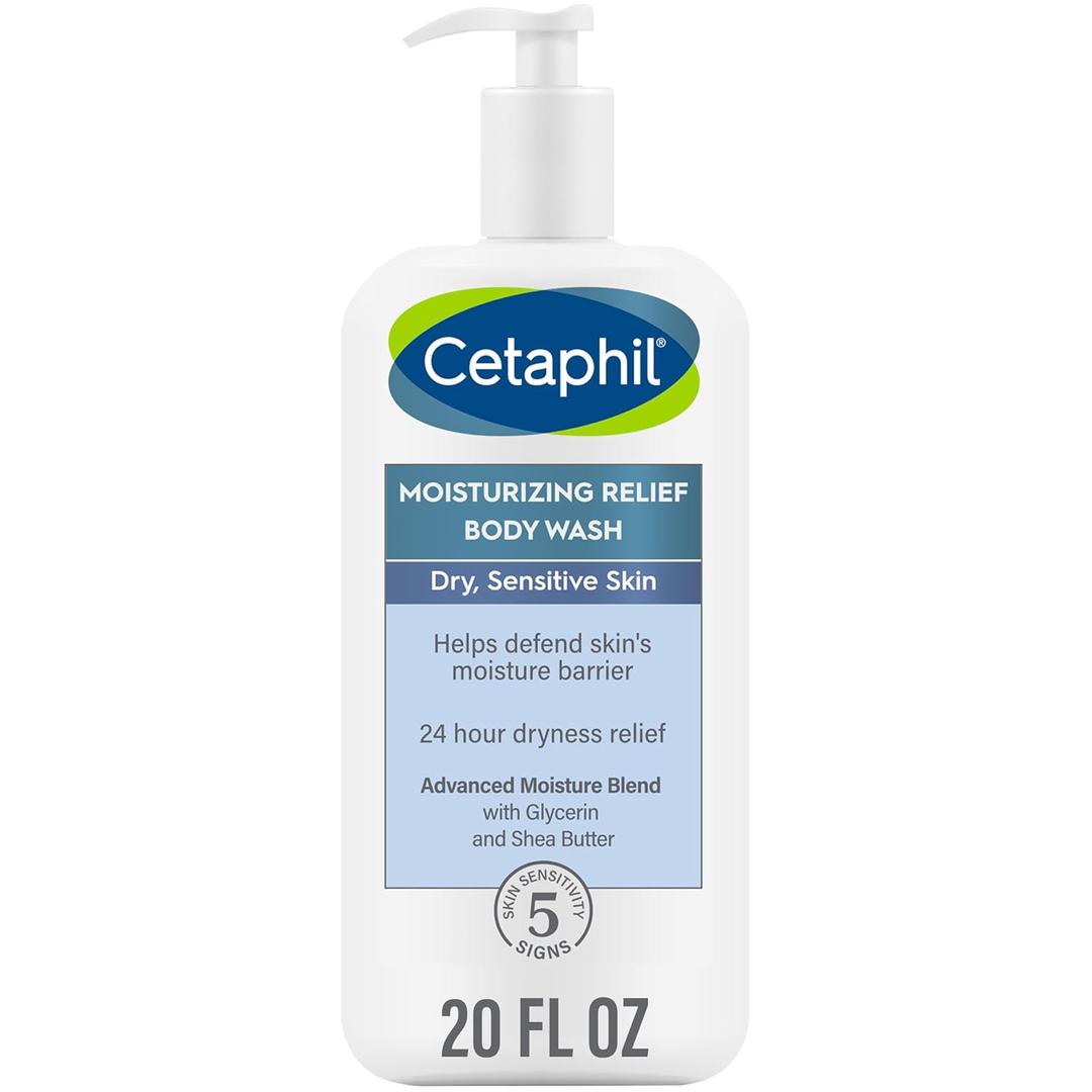 Cetaphil Body Wash, Moisturizing Relief Body Wash for Sensitive Skin, Creamy Rich Formula Gently Cleanses and Gives 24 Hour Relief to Dry Skin, Hypoallergenic, Fragrance Free, 20 oz