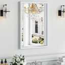Syndra White Wood Frame Bathroom Mirror, 22''x30'' Modern Vanity Mirror for Wall, Waterproof Slim Deep Frame, Rectangular HD Tempered Glass Mirror for Living Room, Bedroom, Entryway, Rustic, Farmhouse